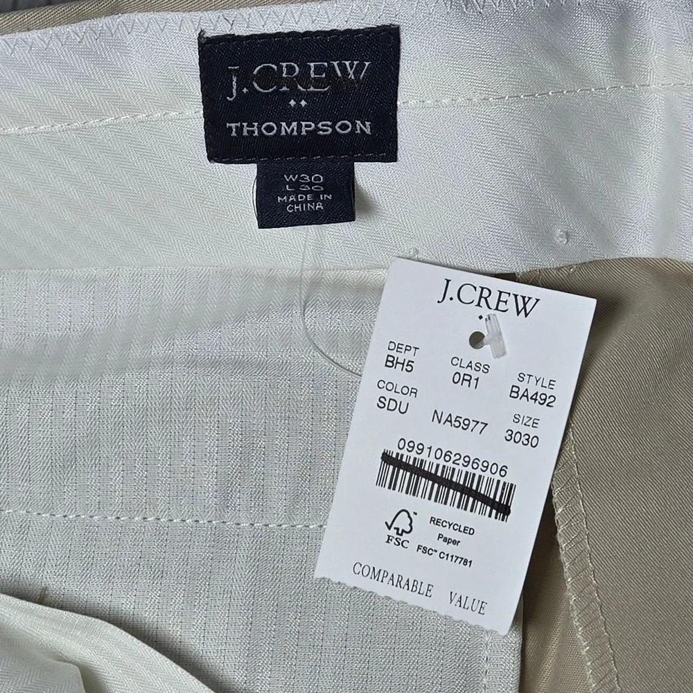 J Crew Thompson Tapered Chino‎ Pants Mens 30x30 Khaki Flat Front Cotton Blend